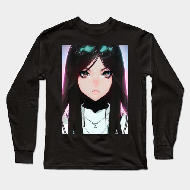 Whimsical Pastels: Step into the World of Otaku with Cute Anime Girl's Unique Style and Delightful Colors Long Sleeve T-Shirt by ShyPixels Arts